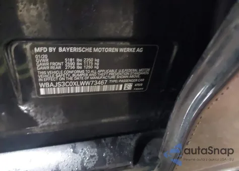 2020 BMW 540I xDrive from USA, damaged, VIN WBAJS3C0XLWW73467